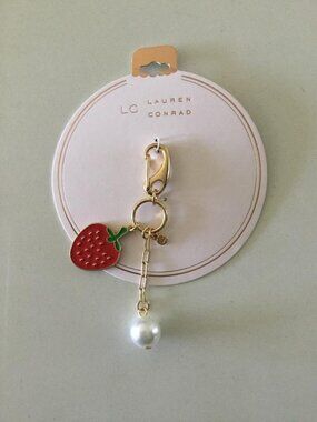 LC Lauren Conrad Gold-toned Strawberry and Pearl Bag Charm NWT